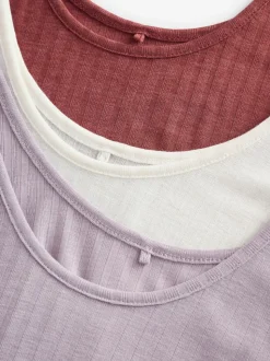Rust/Cream/Mauve Purple Strappy Scoop Neck Slouch Ribbed Vests 3 Pack