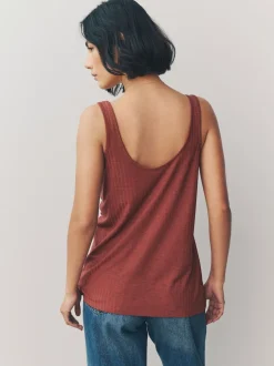 Rust/Cream/Mauve Purple Strappy Scoop Neck Slouch Ribbed Vests 3 Pack