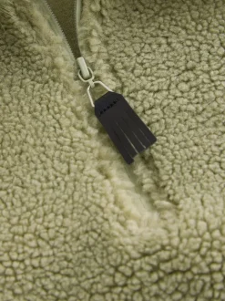 Sage Green Borg Quarter Zip Fleece with Fur Collar
