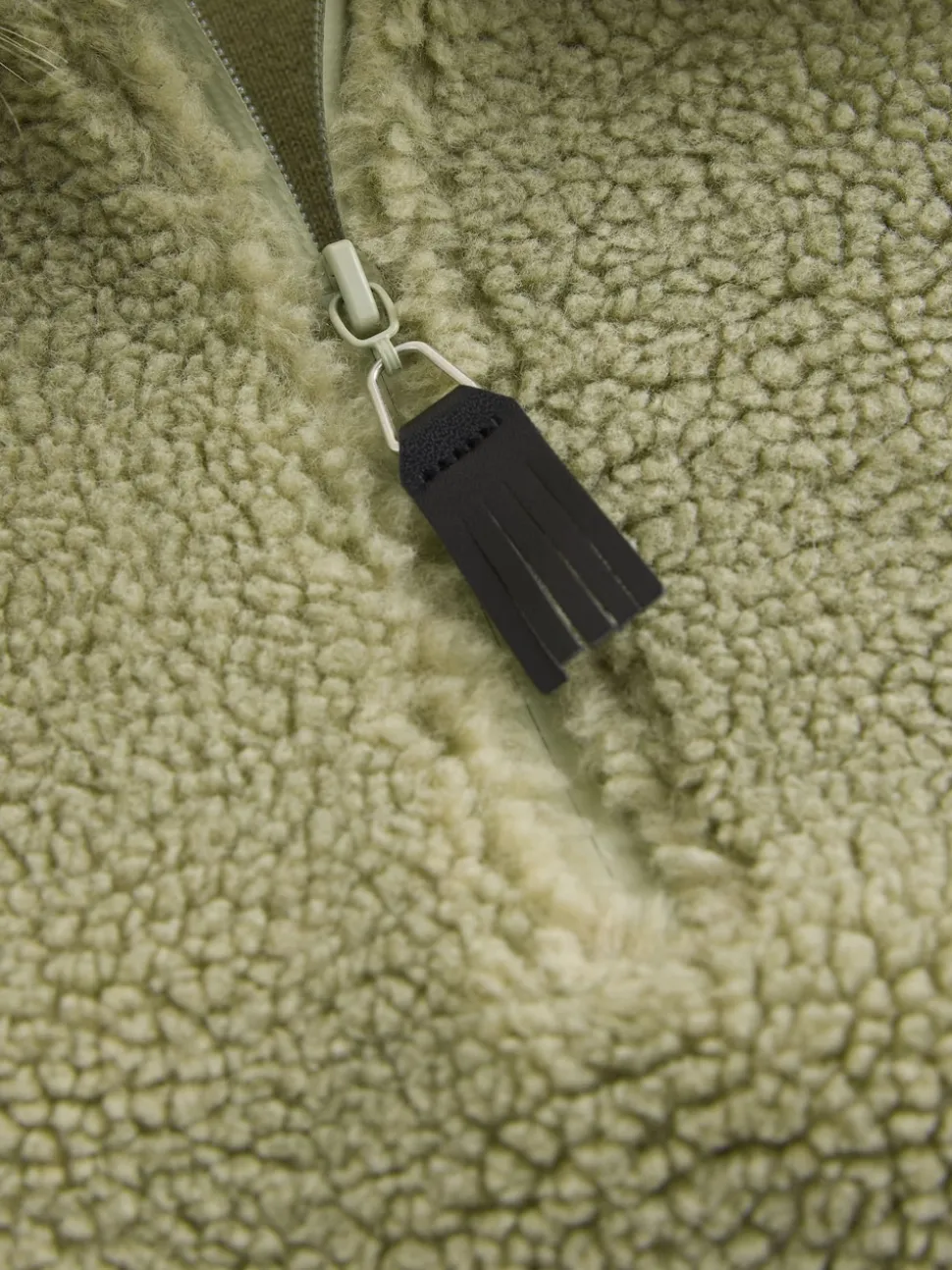 Sage Green Borg Quarter Zip Fleece with Fur Collar