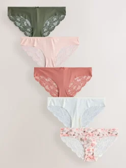 Sage Green Brazilian No VPL Lace Back Briefs 5 Pack