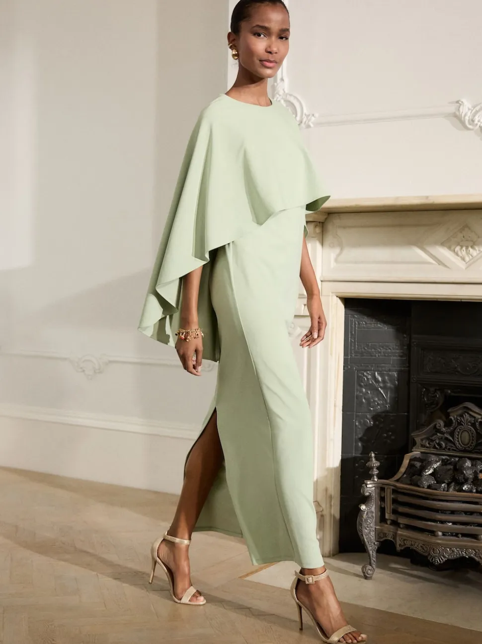 Sage Green Cape Maxi Dress