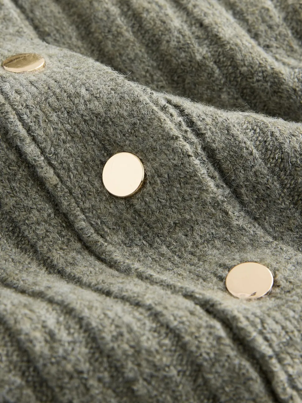 Sage Green Gold Button Ribbed Collar Cardigan
