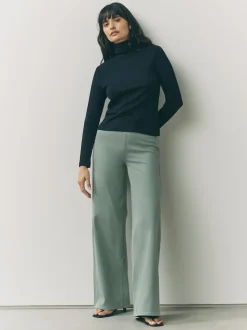 Sage Green Jersey Denim Wide Leg Trousers