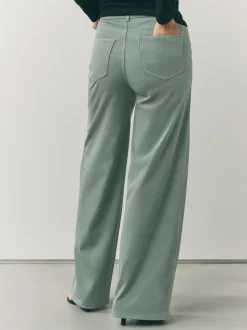 Sage Green Jersey Denim Wide Leg Trousers