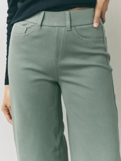 Sage Green Jersey Denim Wide Leg Trousers