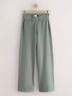 Sage Green Jersey Denim Wide Leg Trousers