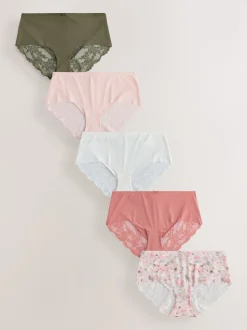 Sage Green Midi No VPL Lace Back Briefs 5 Pack