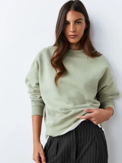 Sage Green Supersoft Peached Essentials Crew Neck Seam Detail Sweatshirt