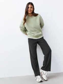 Sage Green Supersoft Peached Essentials Crew Neck Seam Detail Sweatshirt