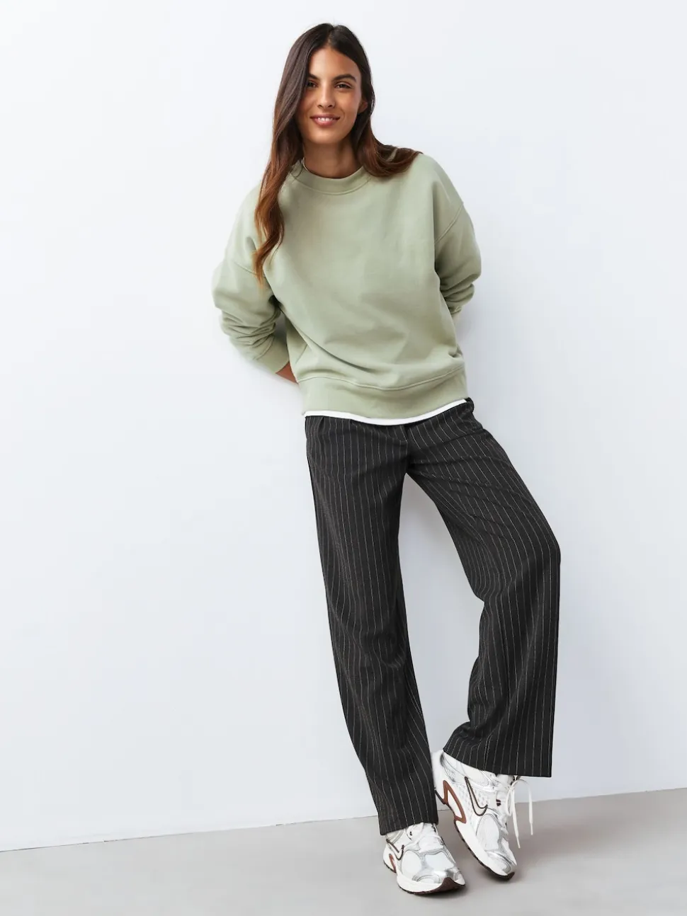 Sage Green Supersoft Peached Essentials Crew Neck Seam Detail Sweatshirt