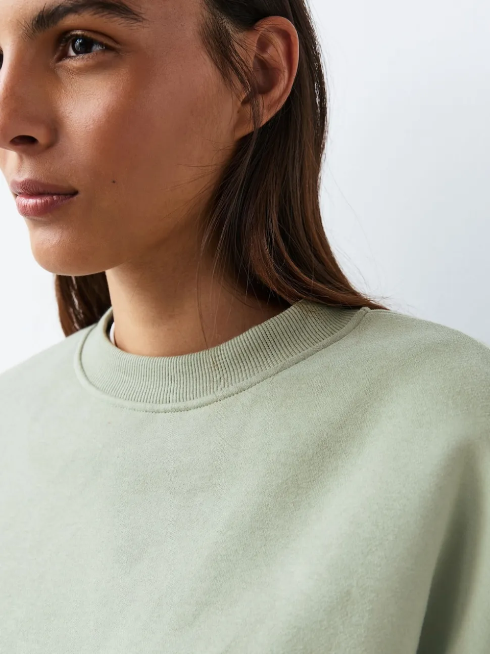 Sage Green Supersoft Peached Essentials Crew Neck Seam Detail Sweatshirt