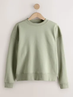 Sage Green Supersoft Peached Essentials Crew Neck Seam Detail Sweatshirt