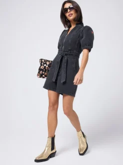 SCAMP & DUDE Black Denim Zip Front Playsuit