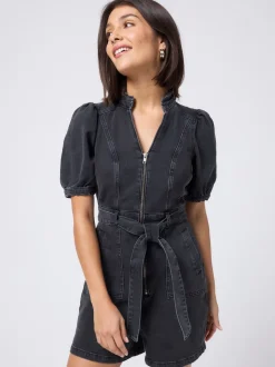 SCAMP & DUDE Black Denim Zip Front Playsuit