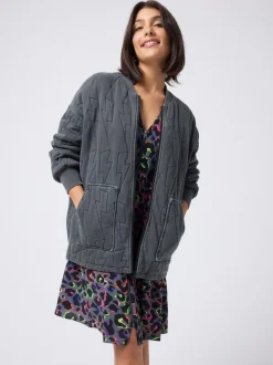 SCAMP & DUDE Black Quilted Bolt Bomber Jacket Light Washed
