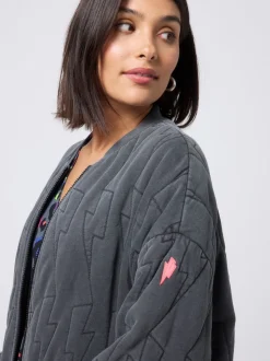 SCAMP & DUDE Black Quilted Bolt Bomber Jacket Light Washed