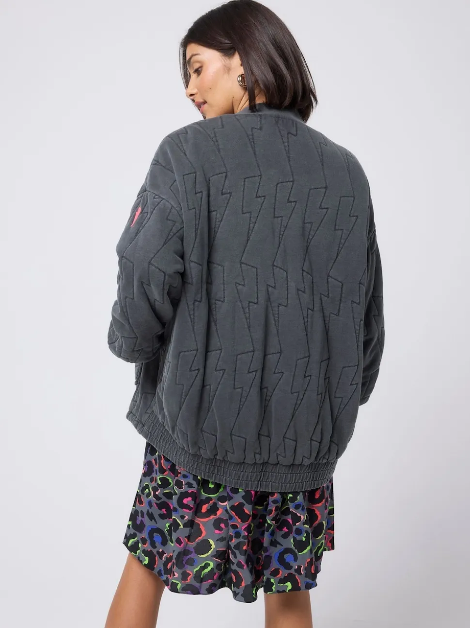 SCAMP & DUDE Black Quilted Bolt Bomber Jacket Light Washed