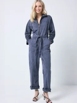 SCAMP & DUDE Blue Tie Front Tencel Boiler Jumpsuit