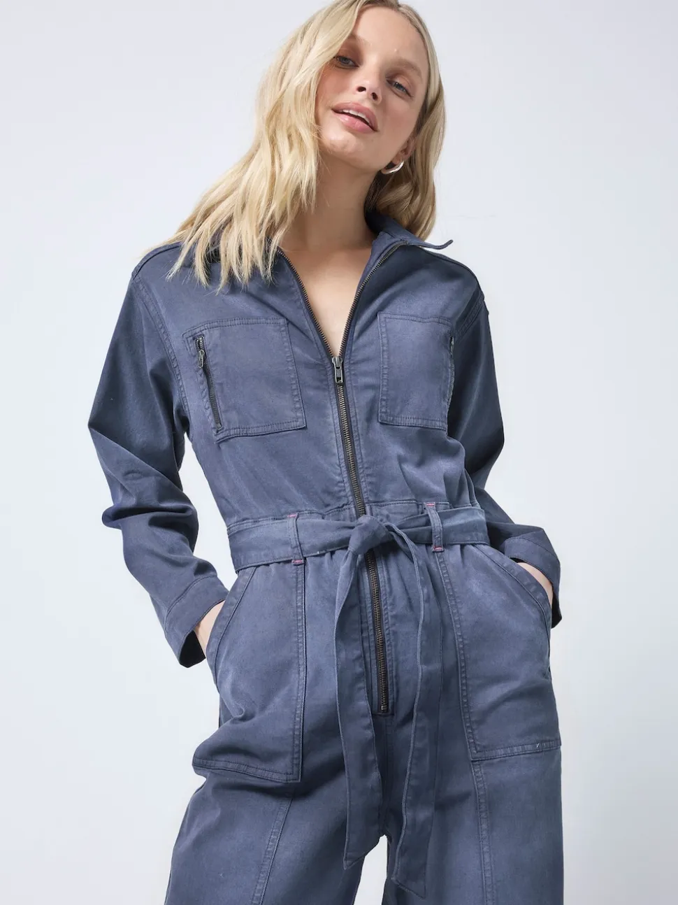 SCAMP & DUDE Blue Tie Front Tencel Boiler Jumpsuit