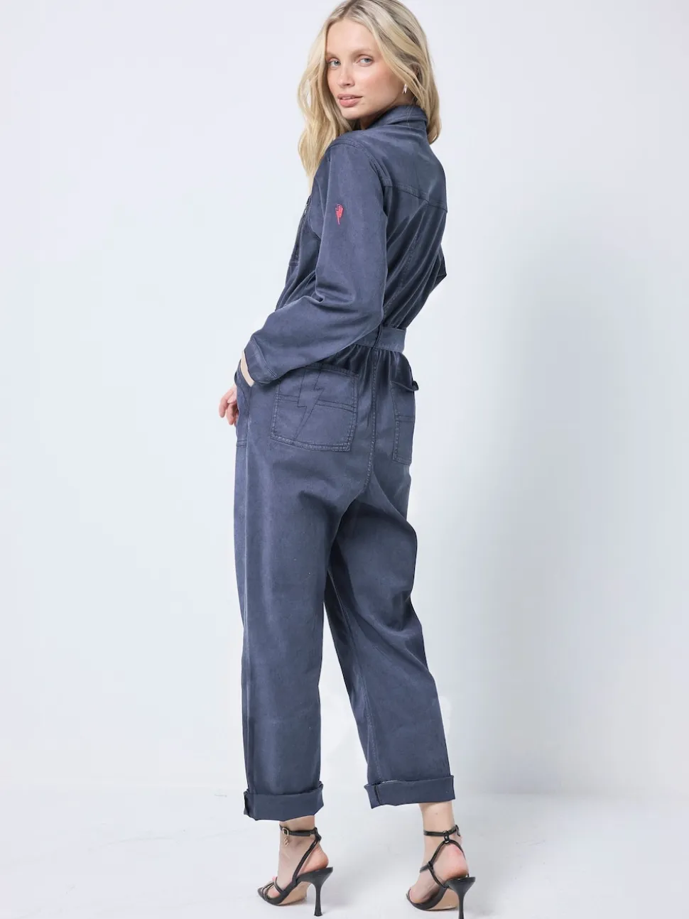 SCAMP & DUDE Blue Tie Front Tencel Boiler Jumpsuit
