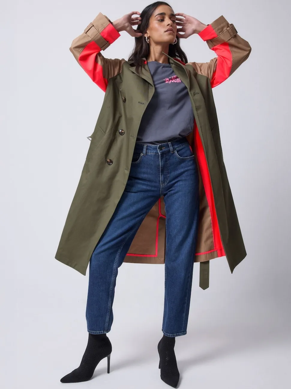SCAMP & DUDE Green Colour Block Trench Coat