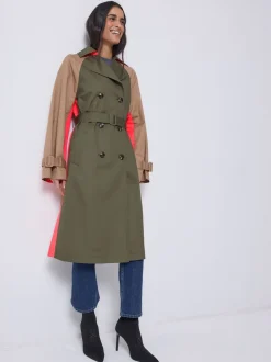 SCAMP & DUDE Green Colour Block Trench Coat