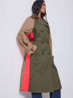 SCAMP & DUDE Green Colour Block Trench Coat