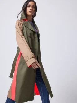 SCAMP & DUDE Green Colour Block Trench Coat