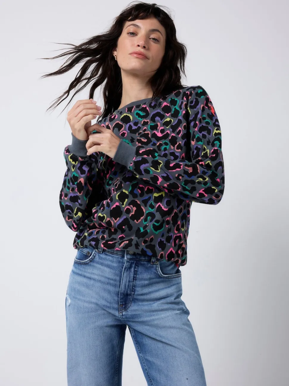 SCAMP & DUDE Grey Classic Sweatshirt with Leopard & Lightning Bolt