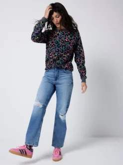 SCAMP & DUDE Grey Classic Sweatshirt with Leopard & Lightning Bolt
