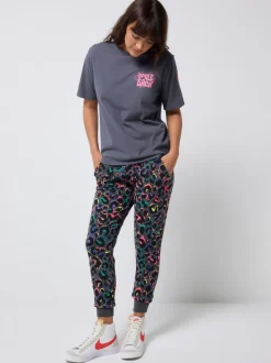 SCAMP & DUDE Grey Cosy Joggers with Rainbow Shadow Leopard & Lightning Bolt