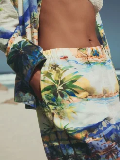 Scenic Print Elasticated Waist Shorts with Linen