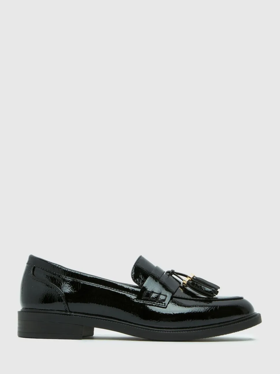 Schuh Black Wide Fit Layne Patent Tassel Loafers