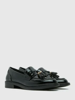Schuh Black Wide Fit Layne Patent Tassel Loafers