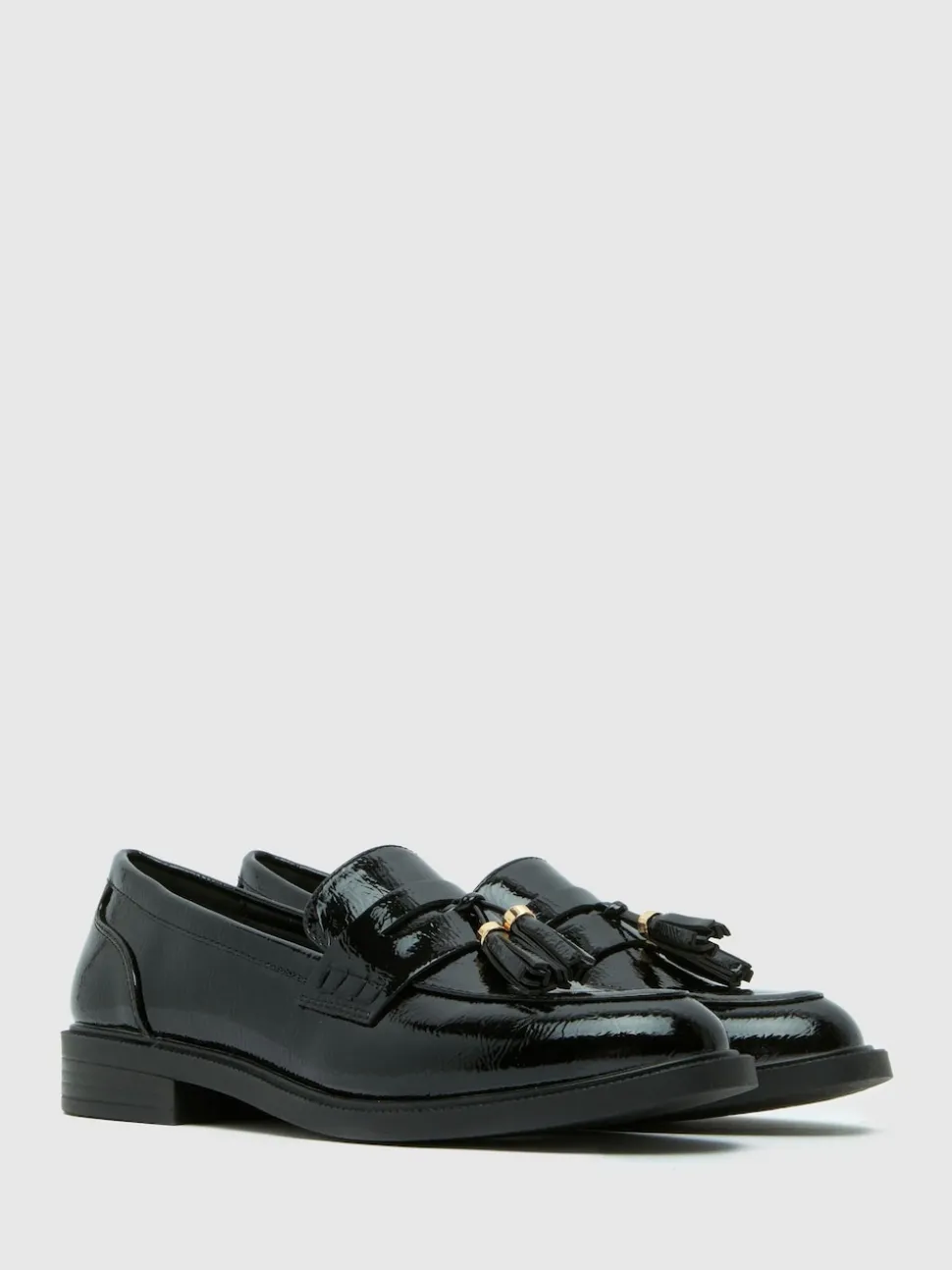 Schuh Black Wide Fit Layne Patent Tassel Loafers
