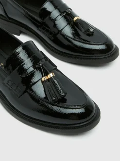 Schuh Black Wide Fit Layne Patent Tassel Loafers