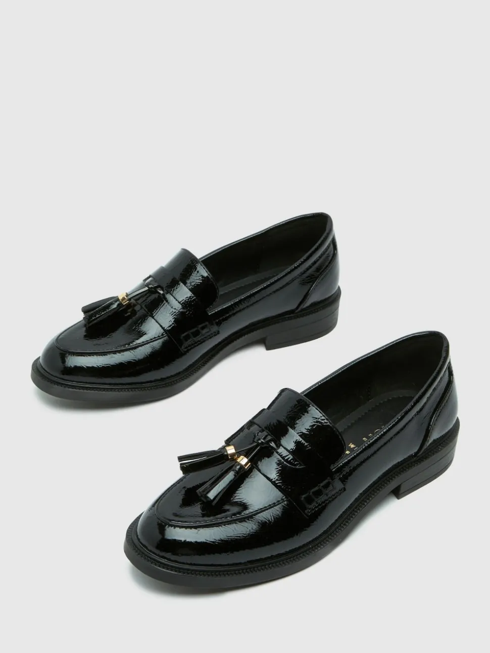 Schuh Black Wide Fit Layne Patent Tassel Loafers