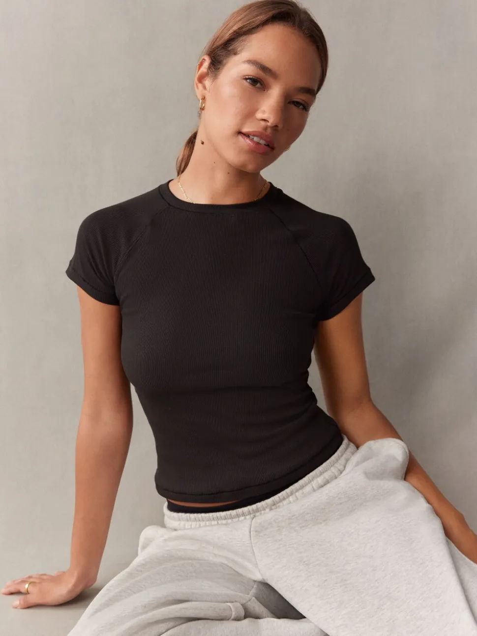 self. Black Fitted Rib T-Shirt