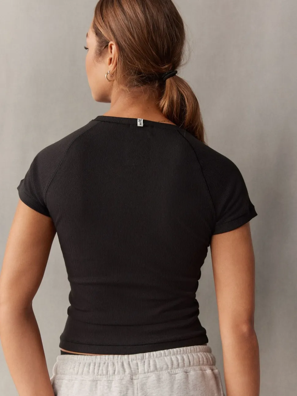 self. Black Fitted Rib T-Shirt