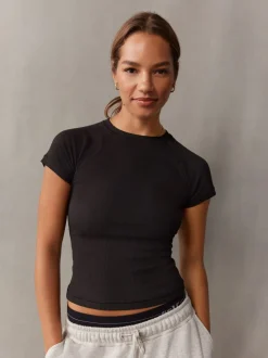 self. Black Fitted Rib T-Shirt