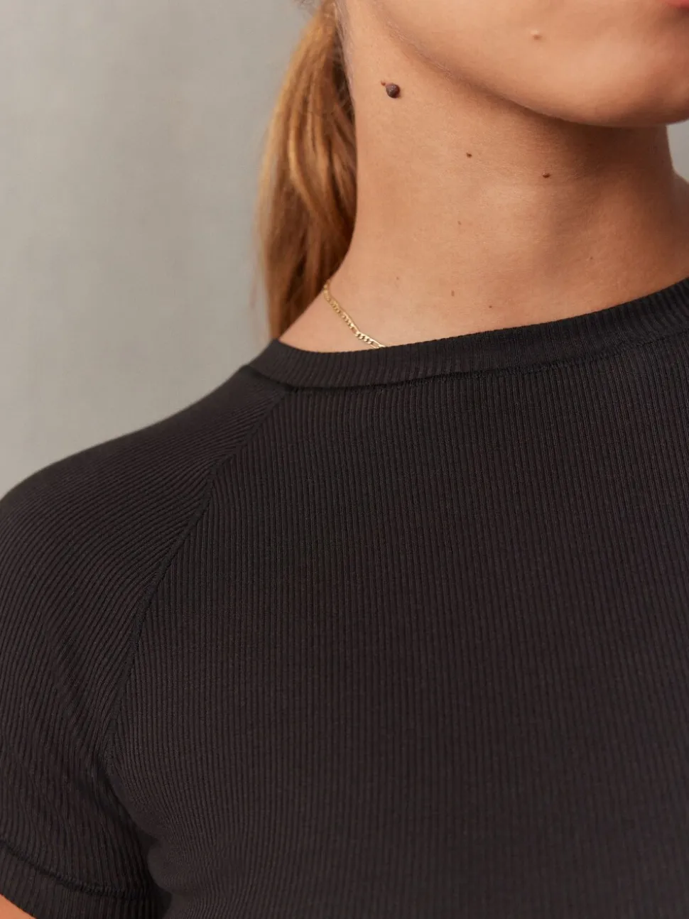 self. Black Fitted Rib T-Shirt