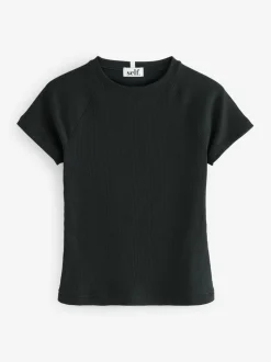 self. Black Fitted Rib T-Shirt