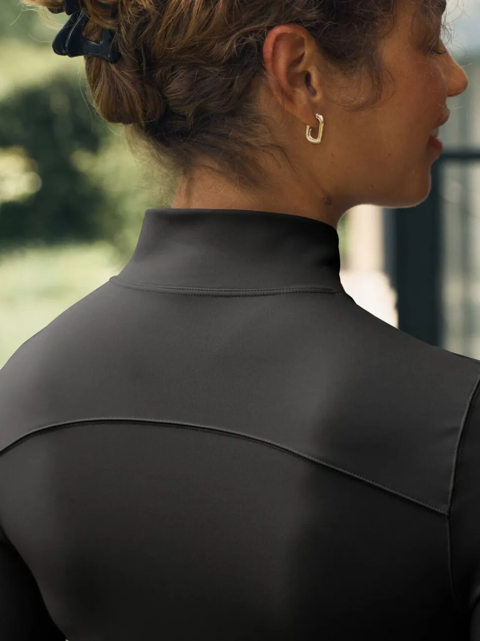 self. Black Long Sculpting Zip Through Jacket