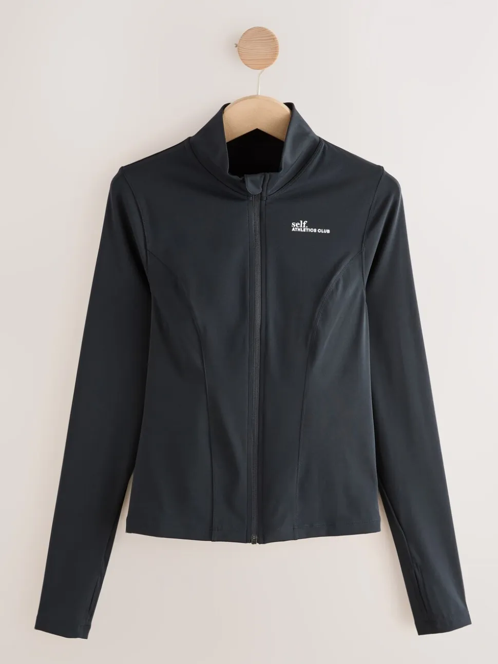 self. Black Long Sculpting Zip Through Jacket