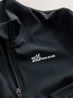 self. Black Long Sculpting Zip Through Jacket