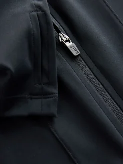 self. Black Long Sculpting Zip Through Jacket