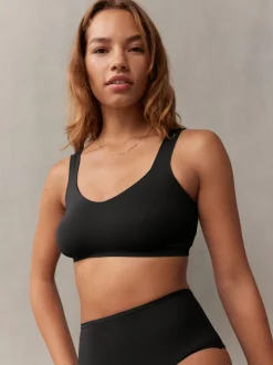 self. Black V-Neckline Smoothing Crop Bra