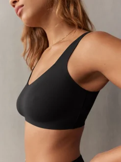 self. Black V-Neckline Smoothing Crop Bra
