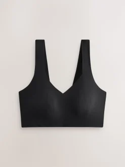 self. Black V-Neckline Smoothing Crop Bra